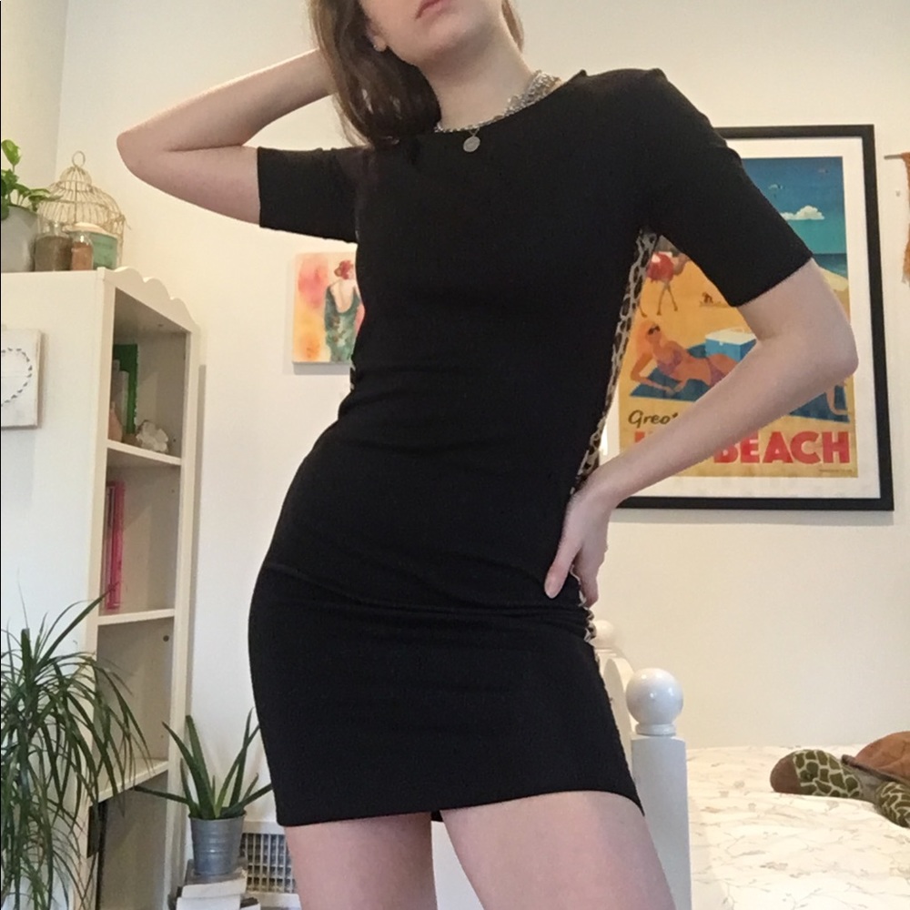 Black And Cheetah  Print Dress